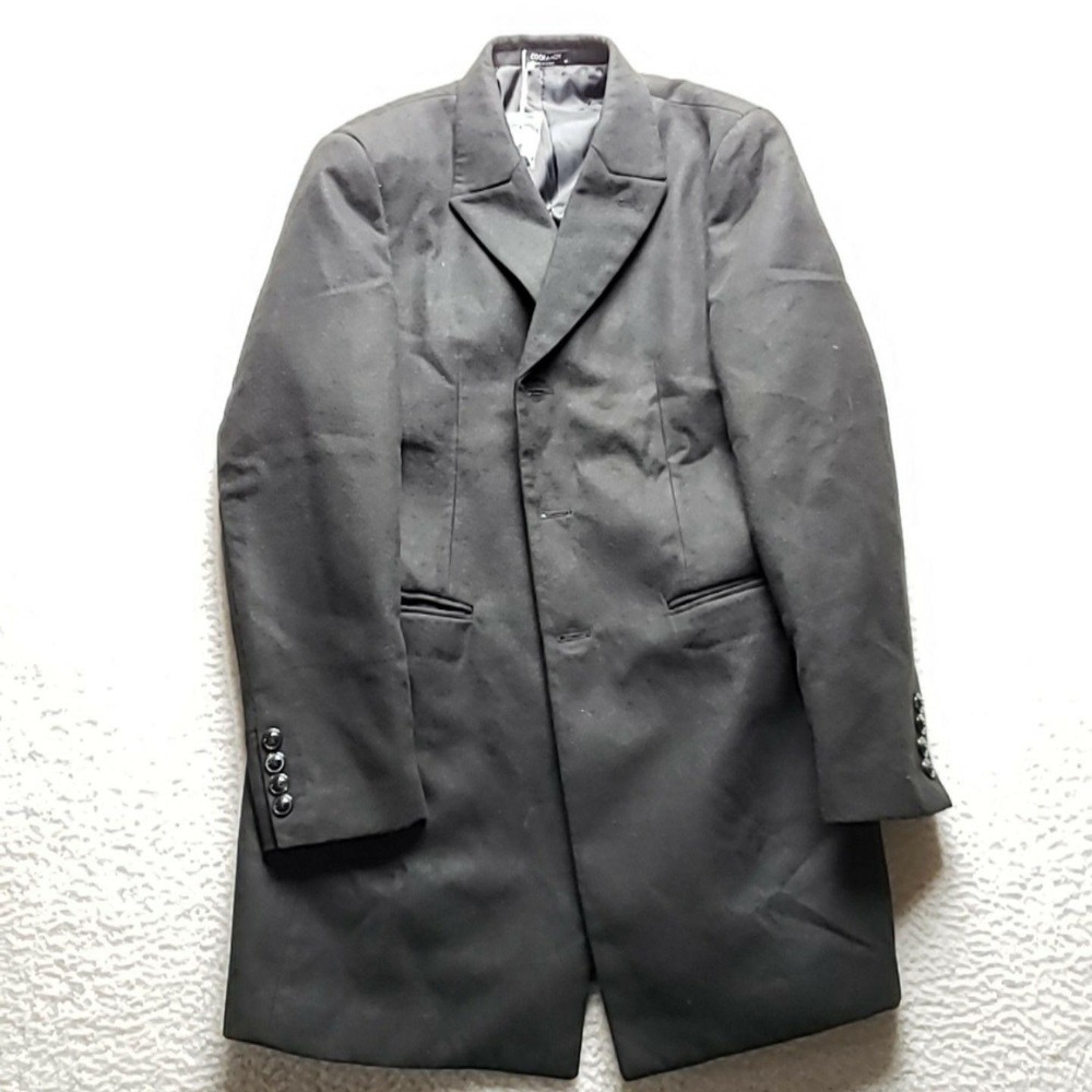 Coofandy Coat Mens 3XL Black Polyester Overcoat Button Front Lined Winter